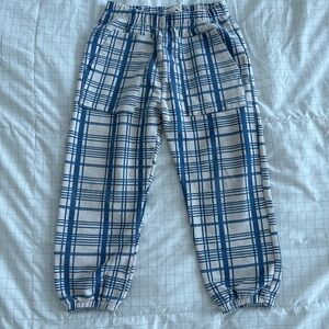 Blue and White Plaid Kids Sweatpants